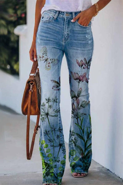 Women's casual floral pocket regular denim jean