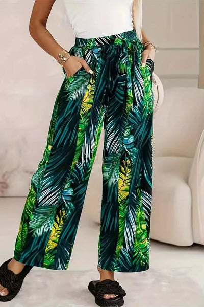 Women's efua  leaf print casual high waisted pants