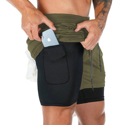 Men's fitness shorts with double layer