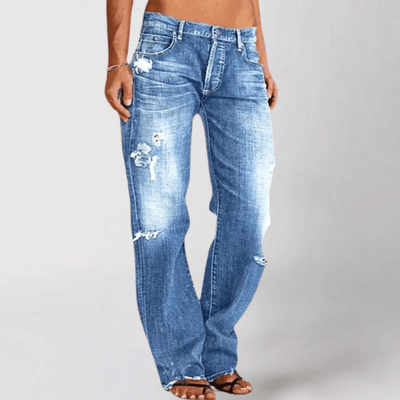 Women's Bootcut Jeans - Distressed Denim - Mid-Rise Stretch - Casual Five-Pocket Style