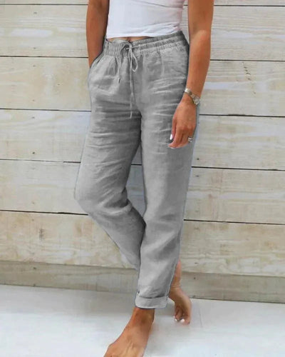 Women's Casual Pants - 100% Linen - Relaxed Fit - Elastic Waist with Drawstring - Lightweight