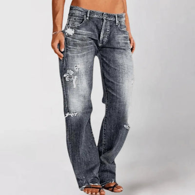 Women's Bootcut Jeans - Distressed Denim - Mid-Rise Stretch - Casual Five-Pocket Style