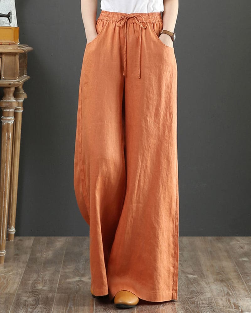 Women's baggy elastic drawstring waist wide leg pants