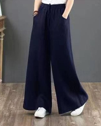 Women's baggy elastic drawstring waist wide leg pants