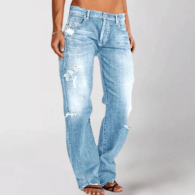 Women's Bootcut Jeans - Distressed Denim - Mid-Rise Stretch - Casual Five-Pocket Style