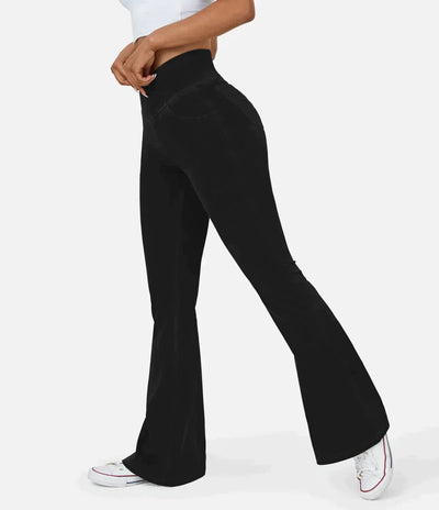 Women's elasticated flared jeans with high waist