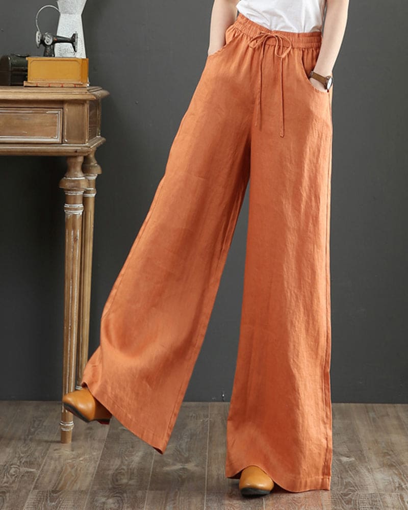 Women's baggy elastic drawstring waist wide leg pants