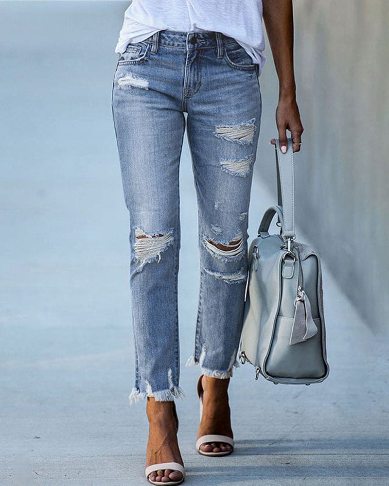 Women's casual ripped denim pants