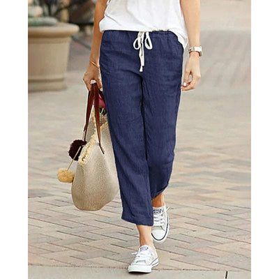 Women's Casual Pants - Relaxed Fit - Cropped Length - Drawstring Waist - Breathable Fabric