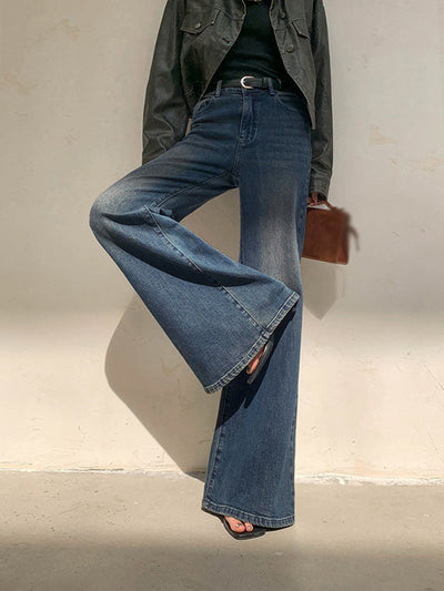 Women's Wide-Leg Jeans - High Waist - Full Length - Vintage Wash Denim