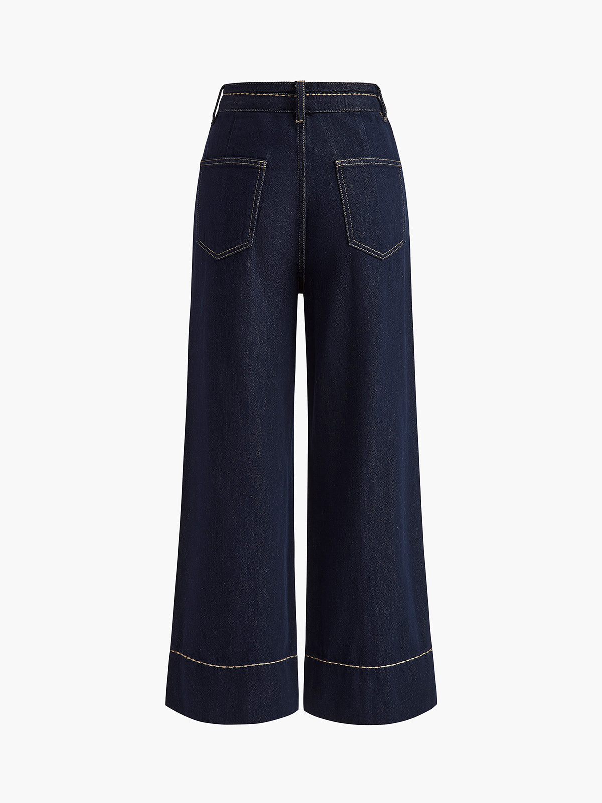 Women's Wide-Leg Denim Jeans - High Waist - Belted - Flared Cut - Vertical Seams