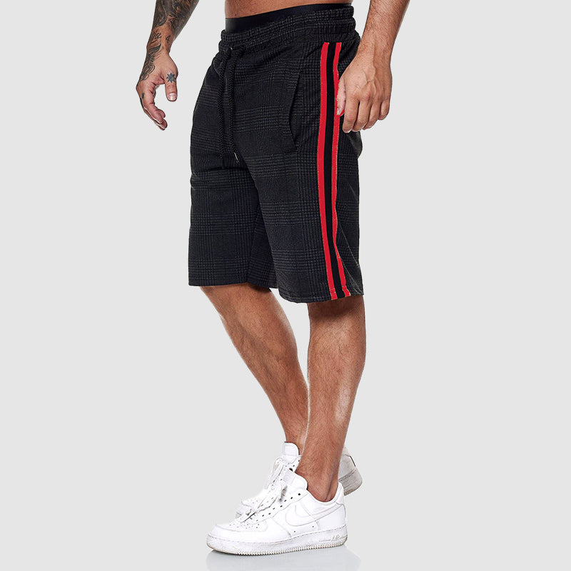 Men's drawstring checkered shorts with elastic waistband