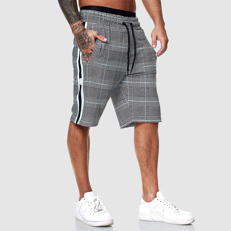 Men's drawstring checkered shorts with elastic waistband