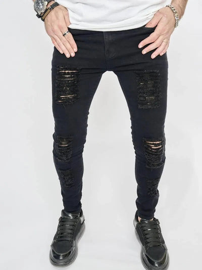 Men’s Skinny Jeans - Distressed Ripped Design - Stretch Fit - Casual Streetwear