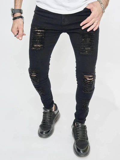 Men’s Skinny Jeans - Distressed Ripped Design - Stretch Fit - Casual Streetwear