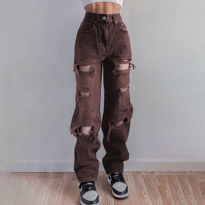 Ripped jeans for women with raw hem