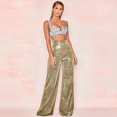 Women's fashion high waisted wide leg pants