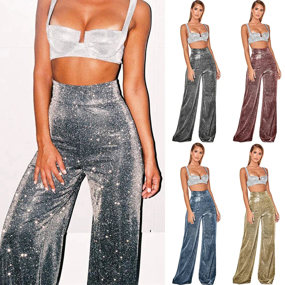 Women's fashion high waisted wide leg pants