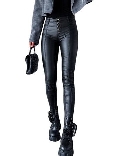 Women's fashionable high waist PU leather pants