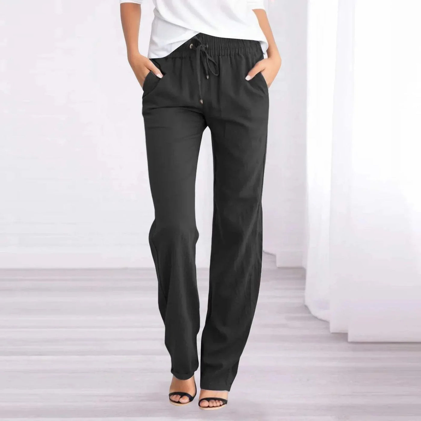 Women's Casual Pants - Breathable Fabric - Elastic Waistband - Relaxed Straight-Leg Fit