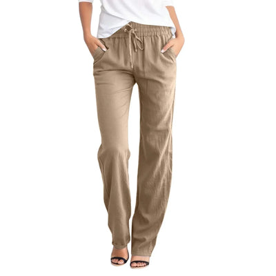 Women's Casual Pants - Breathable Fabric - Elastic Waistband - Relaxed Straight-Leg Fit