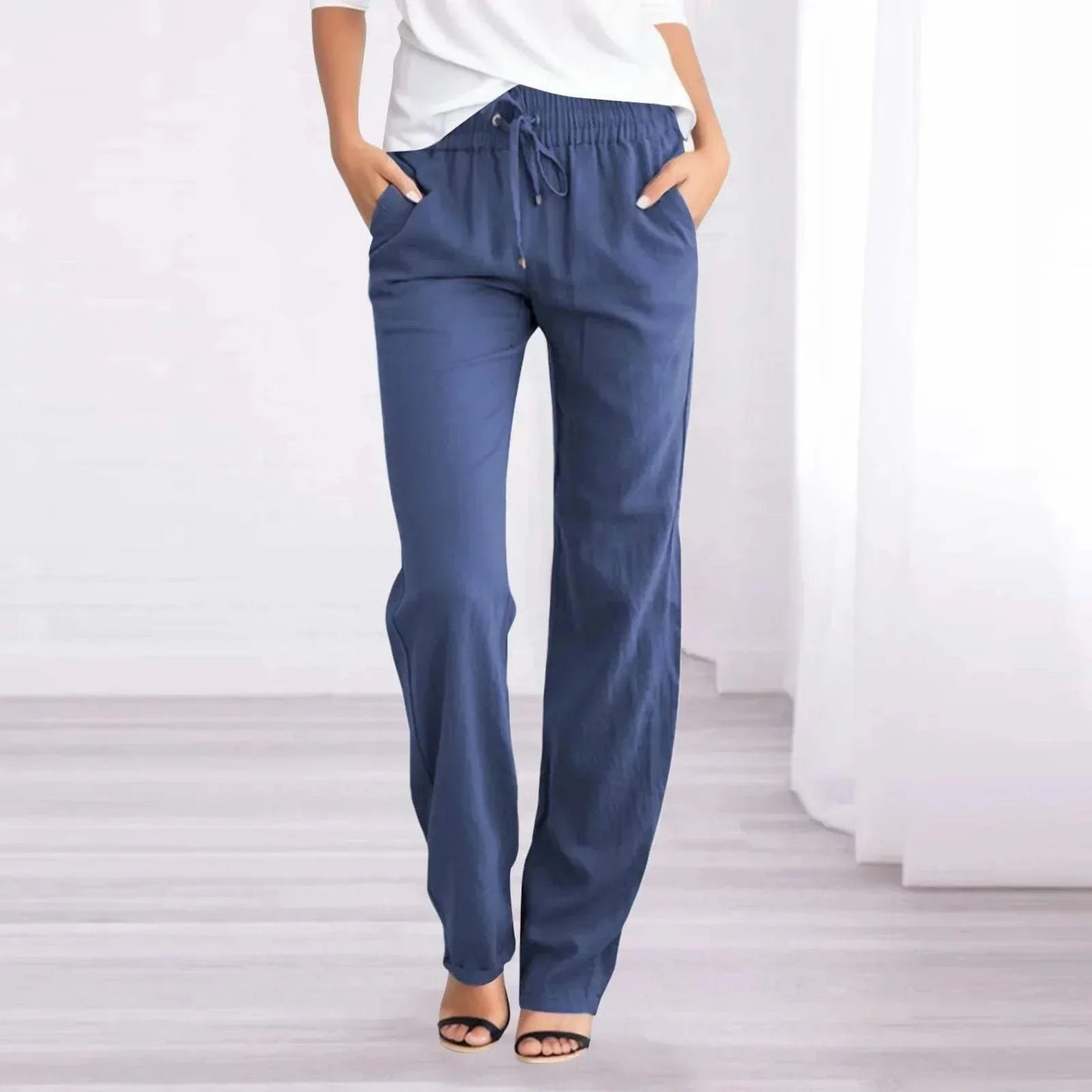 Women's Casual Pants - Breathable Fabric - Elastic Waistband - Relaxed Straight-Leg Fit