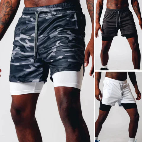 Men's fitness shorts with double layer