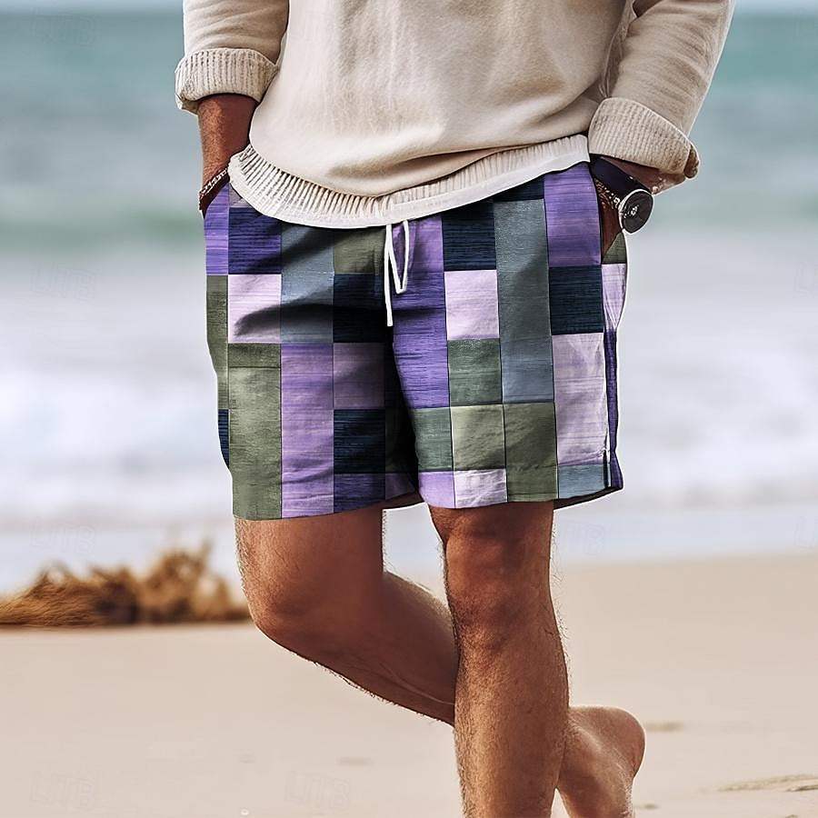 Men’s Patchwork Shorts - Knee-Length - Elastic Waist with Drawstring - Lightweight & Breathable