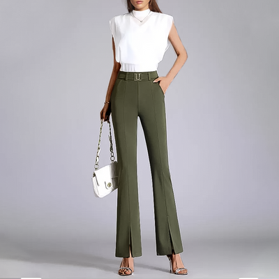 Women's feminine wide pants with slit bottom