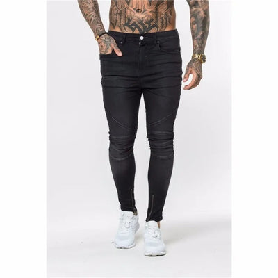 Men's biker skinny jeans with Zippers and lowered crotch