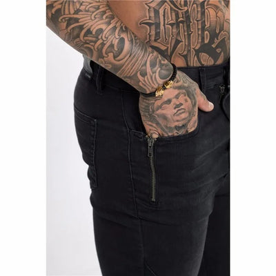 Men's biker skinny jeans with Zippers and lowered crotch