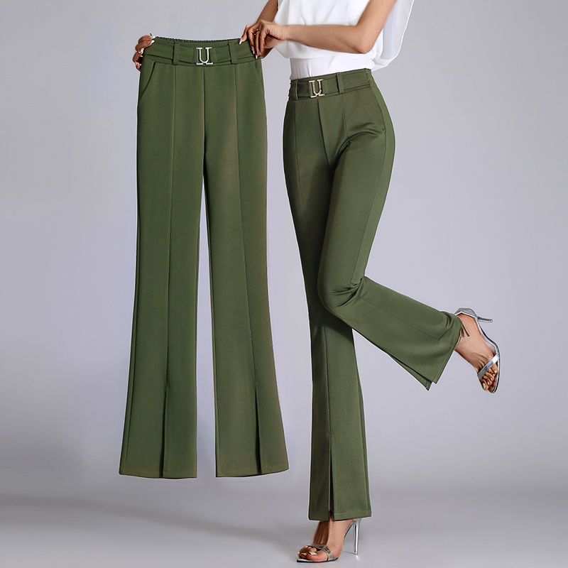 Women's feminine wide pants with slit bottom