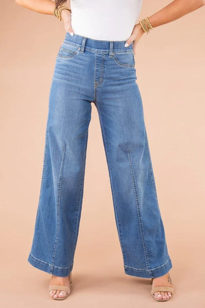 Women's Wide-Leg Jeans - High Waist - Comfortable Denim - Classic Five-Pocket Design