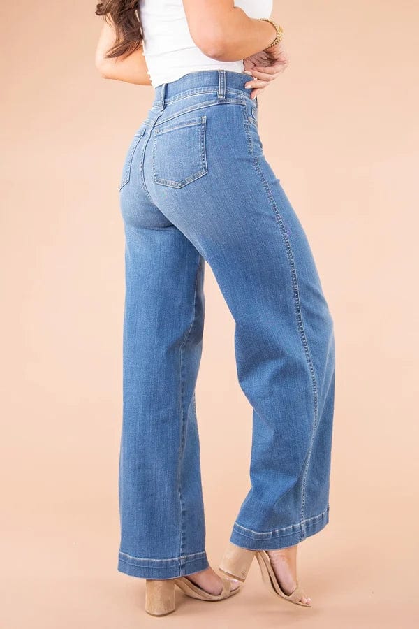 Women's Wide-Leg Jeans - High Waist - Comfortable Denim - Classic Five-Pocket Design