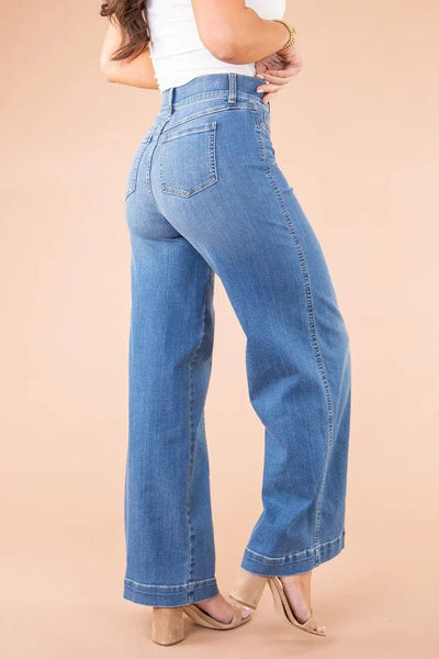 Women's Wide-Leg Jeans - High Waist - Comfortable Denim - Classic Five-Pocket Design